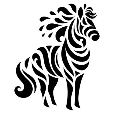 Göze çarpan bir kabile zebra vektör sanatı keşfedin. Siyah ve beyaz bir tasarımda karmaşık girdap şekilleri içeren. Dövmeler, duvar sanatı, logolar ve dijital illüstrasyonlar için mükemmel. Bu detaylı vahşi yaşam sanat eserleri doğaya özel bir dokunuş ekliyor.