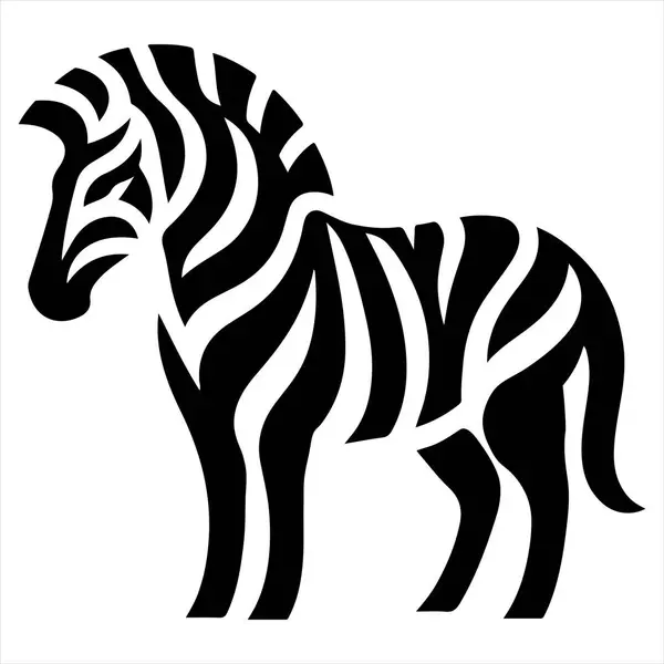 Çarpıcı bir soyut zebra illüstrasyonunu kalın siyah beyaz vektör stilinde keşfedin. Bu minimalist ve sanatsal zebra tasarımı zarif, stilize çizgiler içerir, yaratıcı projeler, duvar sanatı ve modern tasarım unsurları için mükemmeldir. Kullanım için ideal 
