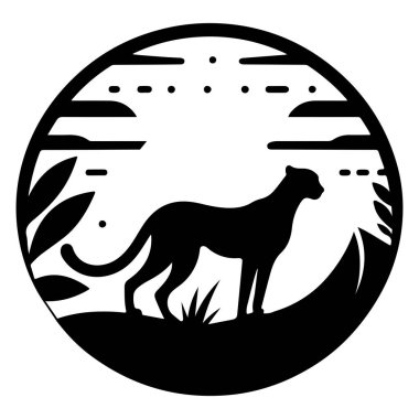 Bu minimalist vektör illüstrasyonunda ay ışığında yıldızlı bir gökyüzüne karşı dizilmiş bir çita silueti yer alıyor. Vahşi yaşam temalı tasarımlar, modern dekor ve doğa esinlenilmiş sanat eserleri için mükemmel. Dijital ve yazdırma projeleri için ideal