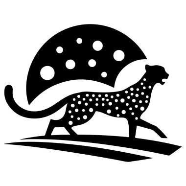 This minimalist vector illustration features a cheetah silhouette set against a moonlit sky with stars. Perfect for wildlife-themed designs, modern decor, and nature inspired artwork. Ideal for digital and print projects clipart