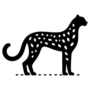 High quality black and white cheetah silhouette vector design featuring a graceful walking pose and dotted pattern, perfect for logos, decals, and graphic projects clipart