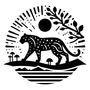 Doğanın gizemini bu gök leoparı silueti tasarımı ile yaşayın. Karmaşık kabile şekillerini, ay evrelerini, yıldızları ve botanik elementleri birleştirin. Bu çok yönlü sanat eserleri gömlek, duvar resimleri, dövme tasarımları ve daha fazlası için idealdir.