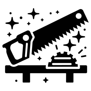 Bu ikon, marangozluğu ve ahşap işçiliğini sembolize eden ahşap bir kalası kesen bir el testeresine sahip. İnternet siteleri, uygulamalar ve DIY, inşaat ve ahşap işçiliği ile ilgili tasarım projeleri için mükemmel.