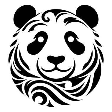 Bu resim, karmaşık ve sanatsal siyah ve beyaz desenleriyle karakterize edilmiş güzel tasarlanmış bir panda logosunu gösteriyor. Pandanın yüzü, girdap çizgileri ve şekiller kullanılarak, eşsiz ve modern bir estetik olarak yaratılmış. Bu tasarım 