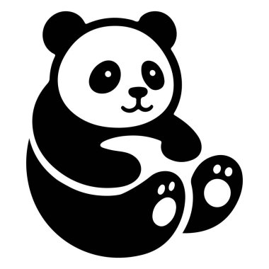 This image features a charming and simplistic black and white illustration of a panda bear. The panda is depicted in a cute and playful manner, with large, expressive eyes and a gentle smile. The design is minimalist, making it ideal for various uses clipart