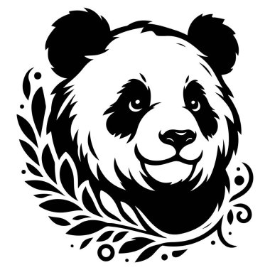 Bu büyüleyici görüntü, yaprakların ve sanatsal unsurların karmaşık düzeniyle vurgulanmış güzel tasarlanmış bir panda siluetini gösteriyor. Pandanın yüzü bulanıktır, benzersiz ve ilgi çekici bir görsel efekt yaratır. 