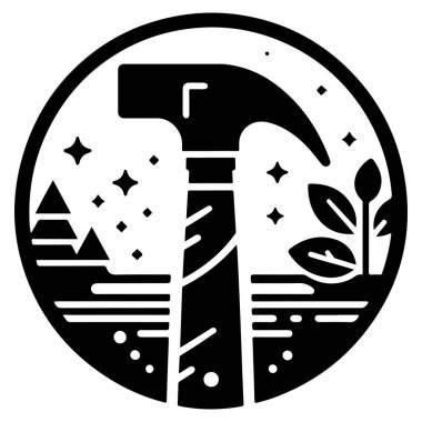 Creative Black Hammer Icon with Nature Scene clipart