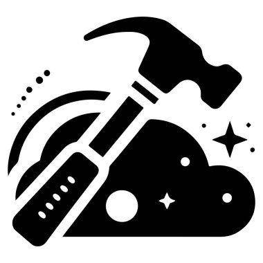 Creative Black Hammer Icon with Cloud and Stars clipart