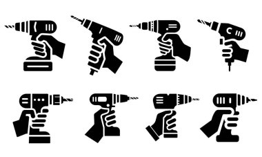 Hands Holding Power Drills Icon Collection clipart