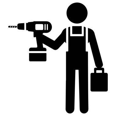 Matkap ve Araç Kutusu Simgesine sahip İnşaat İşçisi