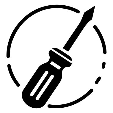 This icon features a screwdriver inside a circular design, giving it a dynamic look. Perfect for visuals related to tools, repairs, and engineering. clipart