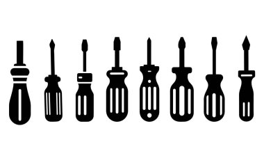 Bu çeşitlilikte farklı stillerde çeşitli tornavida simgeleri, araçlar, tamirat ve endüstriyel temalar ile ilgili tasarım ihtiyaçları için mükemmel.