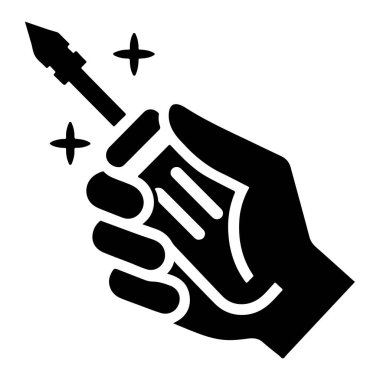 Parıldayan bir tornavidayı kavrayan bir elin vektör simgesi, hassasiyeti ve işçiliği simgeliyor. Tamir, mühendislik ve kalifiye işçilik ile ilgili yaratıcı projeler için ideal..