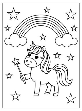 Çocuklar için şirin tek boynuzlu at boyama sayfası