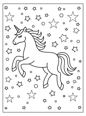 Çocuklar için şirin tek boynuzlu at boyama sayfası