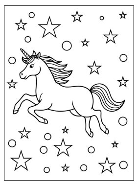 Çocuklar için şirin tek boynuzlu at boyama sayfası