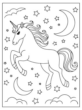 Çocuklar için şirin tek boynuzlu at boyama sayfası