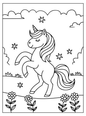 Çocuklar için şirin tek boynuzlu at boyama sayfası