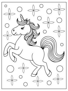 Çocuklar için şirin tek boynuzlu at boyama sayfası