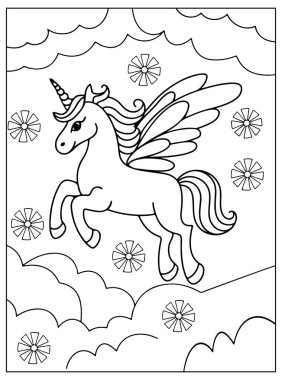 Çocuklar için şirin tek boynuzlu at boyama sayfası