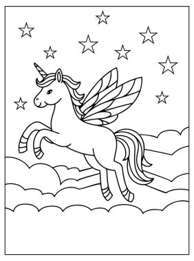 Çocuklar için şirin tek boynuzlu at boyama sayfası