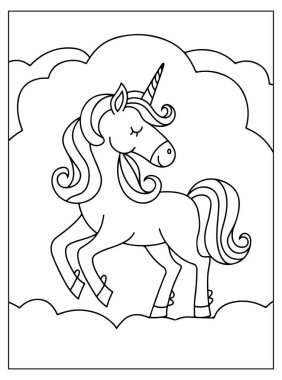 Çocuklar için şirin tek boynuzlu at boyama sayfası
