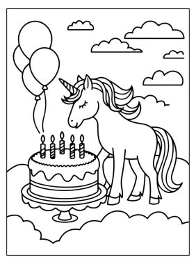 Çocuklar için şirin tek boynuzlu at boyama sayfası