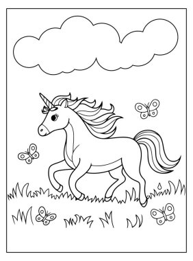 Çocuklar için şirin tek boynuzlu at boyama sayfası