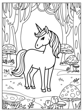 Çocuklar için şirin tek boynuzlu at boyama sayfası