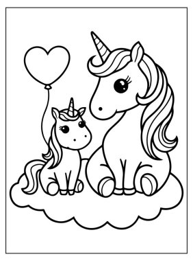 Çocuklar için şirin tek boynuzlu at boyama sayfası