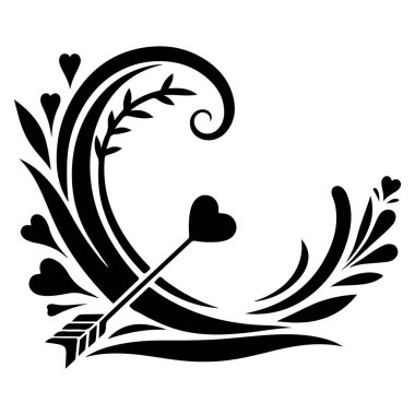 Çiçekli kalp ve romantik tasarım unsurları.