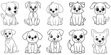 Cute puppy flat line art illustration Bundle clipart