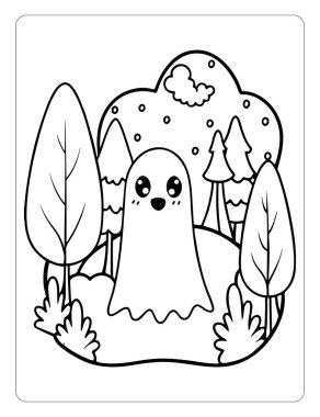 Çocuklar için Yazdırılabilir Hayalet Ormanı Cadılar Bayramı Renklendirme Sayfaları