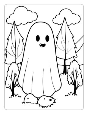 Çocuklar için Yazdırılabilir Hayalet Ormanı Cadılar Bayramı Renklendirme Sayfaları