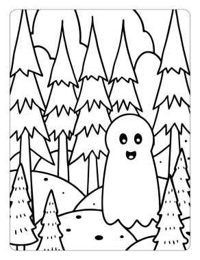 Çocuklar için Yazdırılabilir Hayalet Ormanı Cadılar Bayramı Renklendirme Sayfaları