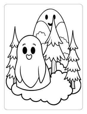 Çocuklar için Yazdırılabilir Hayalet Ormanı Cadılar Bayramı Renklendirme Sayfaları