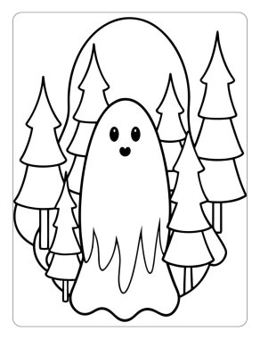 Printable Ghostly Forest Halloween Coloring Pages for Kids clipart