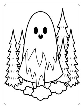 Çocuklar için Yazdırılabilir Hayalet Ormanı Cadılar Bayramı Renklendirme Sayfaları