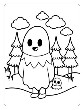 Printable Ghostly Forest Halloween Coloring Pages for Kids clipart