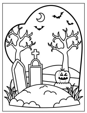 Cadılar Bayramı Çocuklar için Mezarlık Boyama Sayfası