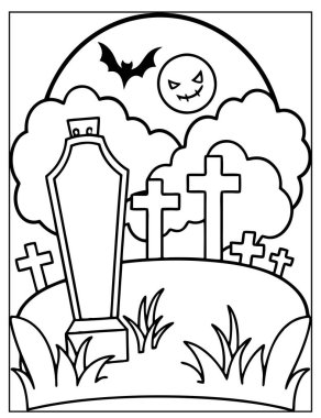 Cadılar Bayramı Çocuklar için Mezarlık Boyama Sayfası