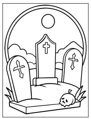 Cadılar Bayramı Çocuklar için Mezarlık Boyama Sayfası