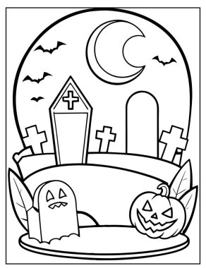 Cadılar Bayramı Çocuklar için Mezarlık Boyama Sayfası