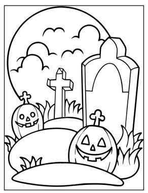 Cadılar Bayramı Çocuklar için Mezarlık Boyama Sayfası