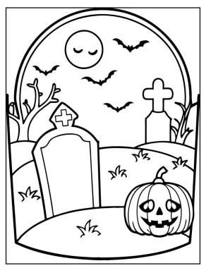Cadılar Bayramı Çocuklar için Mezarlık Boyama Sayfası