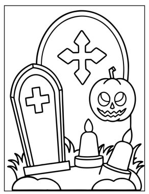 Cadılar Bayramı Çocuklar için Mezarlık Boyama Sayfası