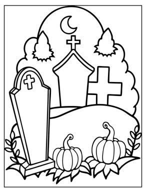 Cadılar Bayramı Çocuklar için Mezarlık Boyama Sayfası