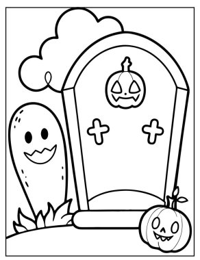 Cadılar Bayramı Çocuklar için Mezarlık Boyama Sayfası
