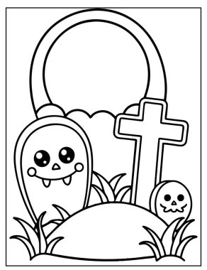 Cadılar Bayramı Çocuklar için Mezarlık Boyama Sayfası