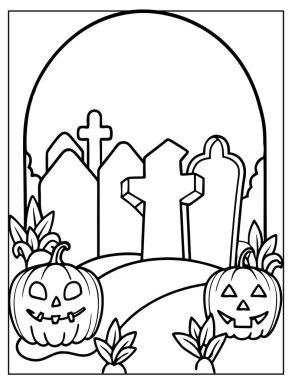 Cadılar Bayramı Çocuklar için Mezarlık Boyama Sayfası